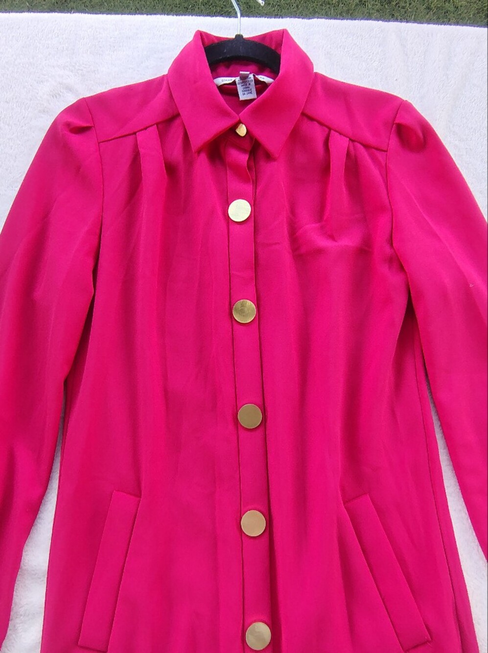 Diane Von Furstenberg Bright Pink Trench Dress with Gold Buttons
